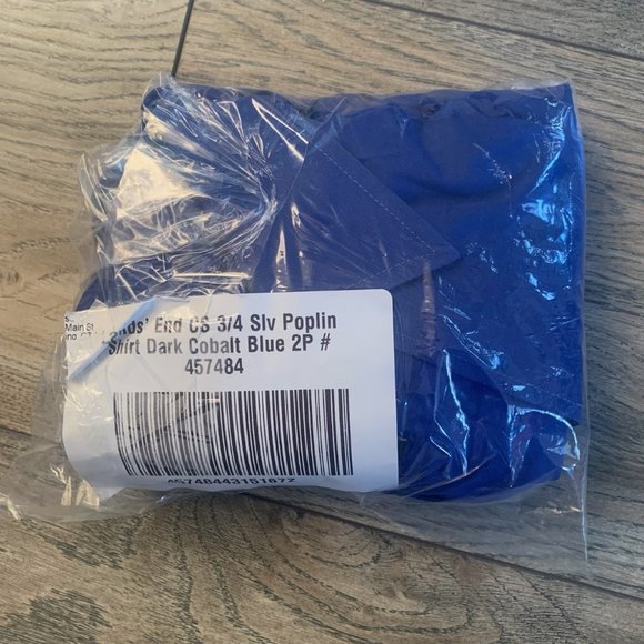 NWT LANDS' END CS 3.4 SLEEVE POPLIN BUTTON SHIRT DARK COBALT BLUE 2P (PETITE) - Picture 4 of 6